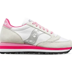 Saucony Dames Jazz Triple White / Grey / Pink|Dames Jazz