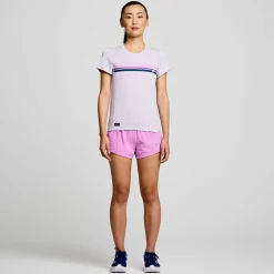 Saucony Dames Stopwatch Graphic Short Sleeve Mauve Graphic|Dames Tops