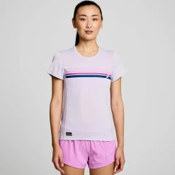 Saucony Dames Stopwatch Graphic Short Sleeve Mauve Graphic|Dames Tops