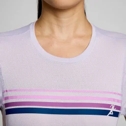 Saucony Dames Stopwatch Graphic Short Sleeve Mauve Graphic|Dames Tops