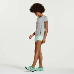 Saucony Dames Stopwatch Graphic Short Sleeve Light Grey Heather Graphic|Dames Tops