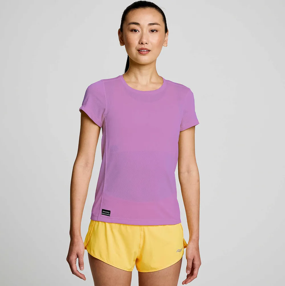 Saucony Dames Stopwatch Short Sleeve Grape Heather|Dames Tops
