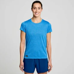 Saucony Dames Stopwatch Short Sleeve Bluelight Heather|Dames Tops